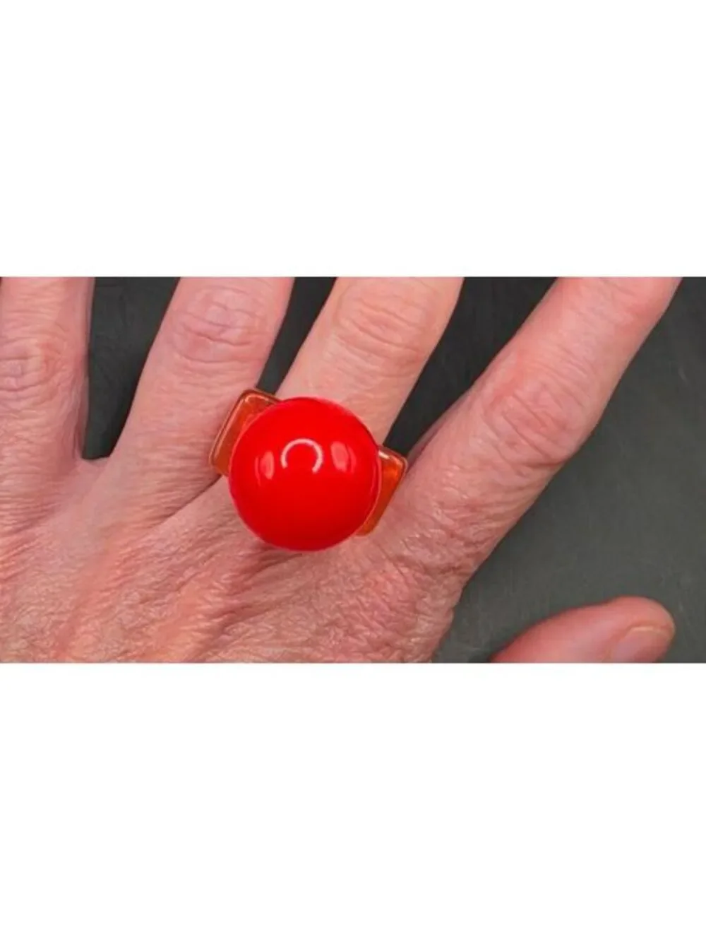 Y2K Resin Ring with Red Bead and Pink Square Band Size Fits